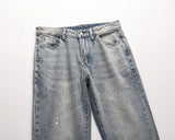 high street washed splash ink retro wide leg flared pants mens straight casual jeans for men harajuku loose denim trousers unique jeans style 4553