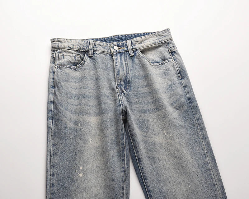 high street washed splash ink retro wide leg flared pants mens straight casual jeans for men harajuku loose denim trousers unique jeans style 4553