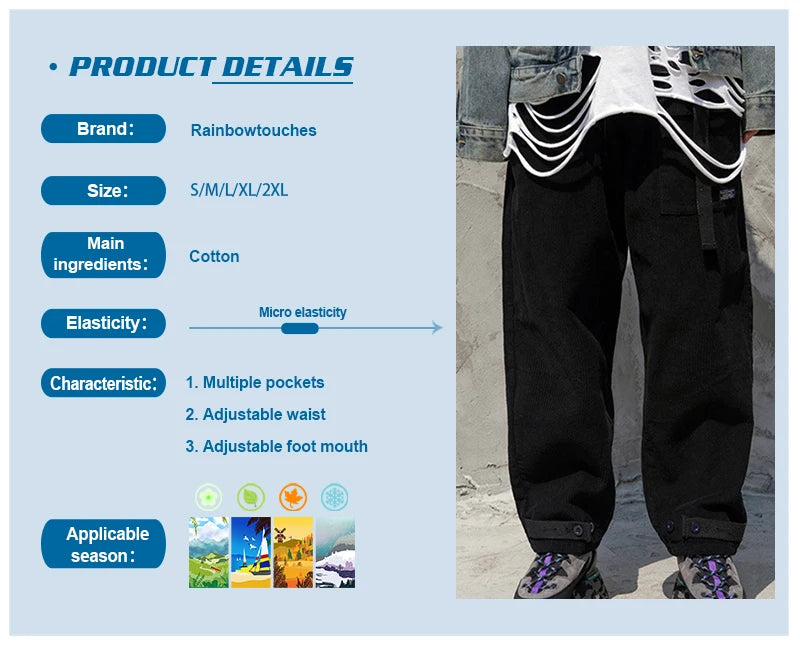 rainbowtouches fashion classic brand men wide legs casual pants corduroy overalls high street hip hop superior quality trousers unique default style 5129