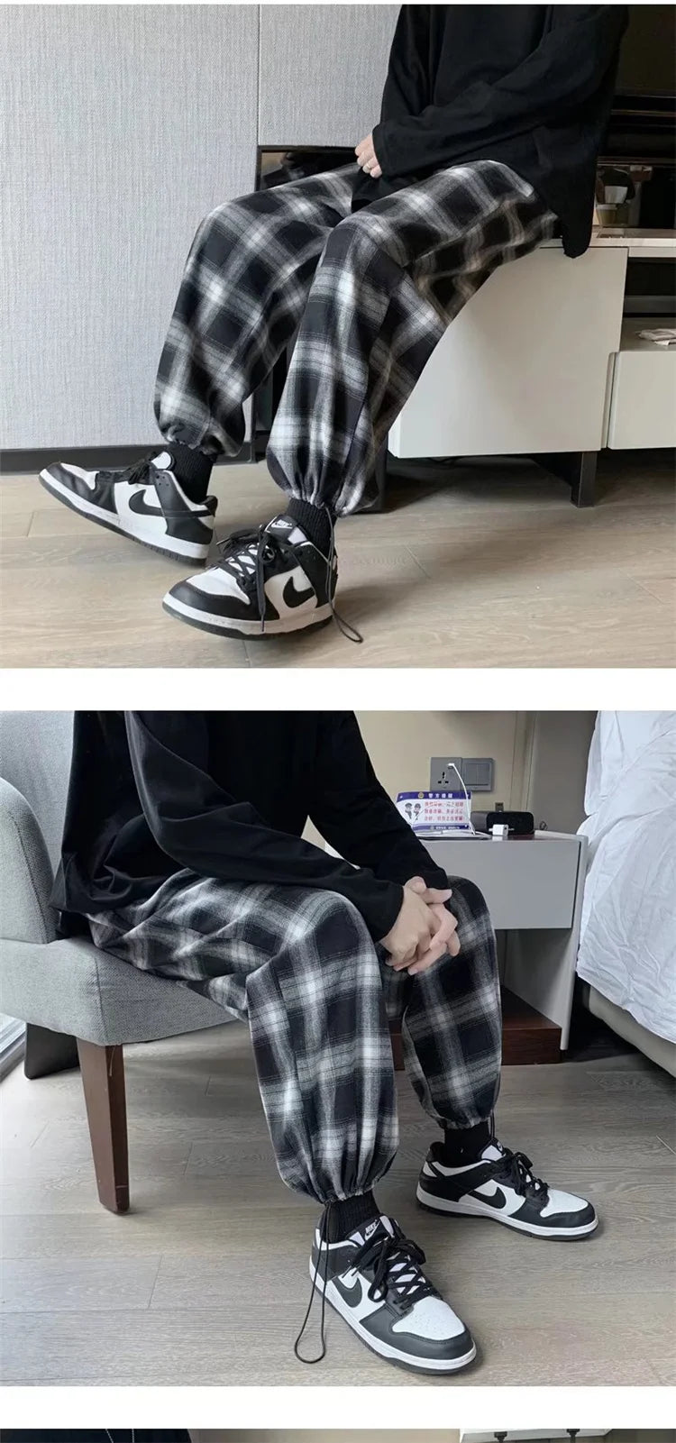 plaid pants men fashion retro color contrast casual pants men streetwear loose hip hop straight pants mens trousers m 3xl unique default style 3713