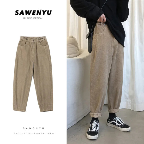 corduroy pants men fashion retro casual solid color straight pants men streetwear khaki black harem pants mens vintage trousers menswear bottoms