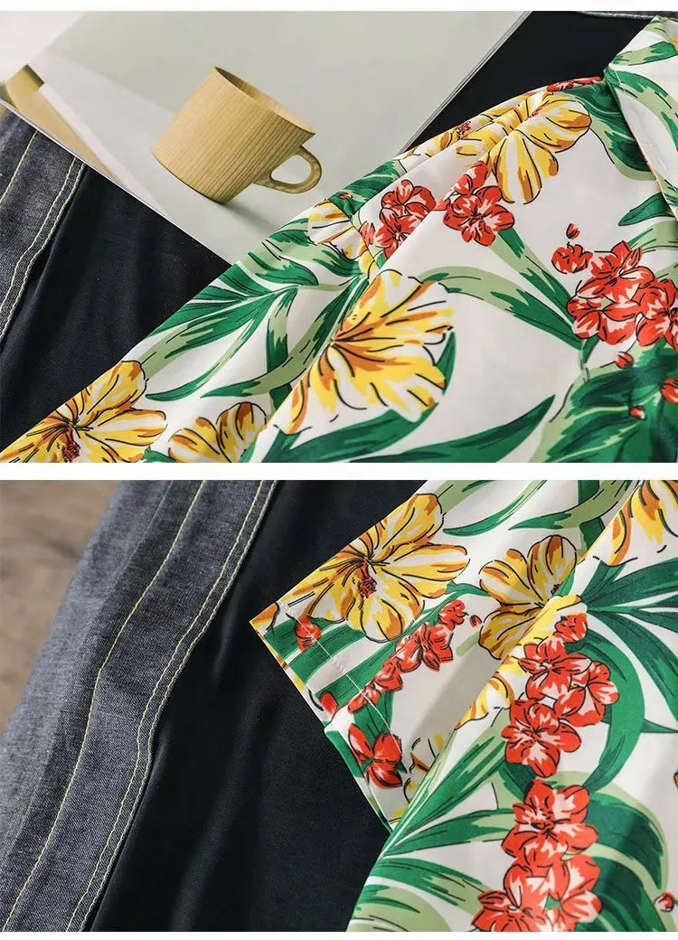 Casual Mens Shirts Fashion Bermuda sandy beach Printed short sleeve Men Shirts Streetwear Jogger Sports undershirt Homme chemise