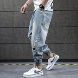 2023 new hip hop harem jeans pants men loose joggers denim casual sweatpants korea ankle length trousers streetwear male clothes sporty tapered joggers