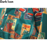 Dark Icon Vintage Printed Shirts Men Turn-down Collar Men's Shirt Streetwear Shirts for Man