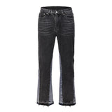 high street washed color match frayed micro flared jeans mens straight spliced retro loose casual denim pants hip hop trousers vintage washed jeans
