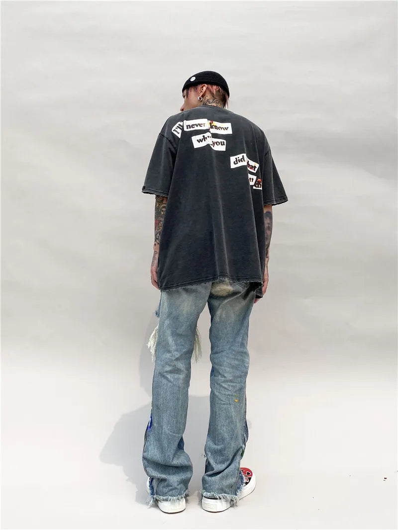 Vaporwave Aesthetic print tee – Distorted Portrait Printing Short Sleeved T Shirt Hip Hop Su