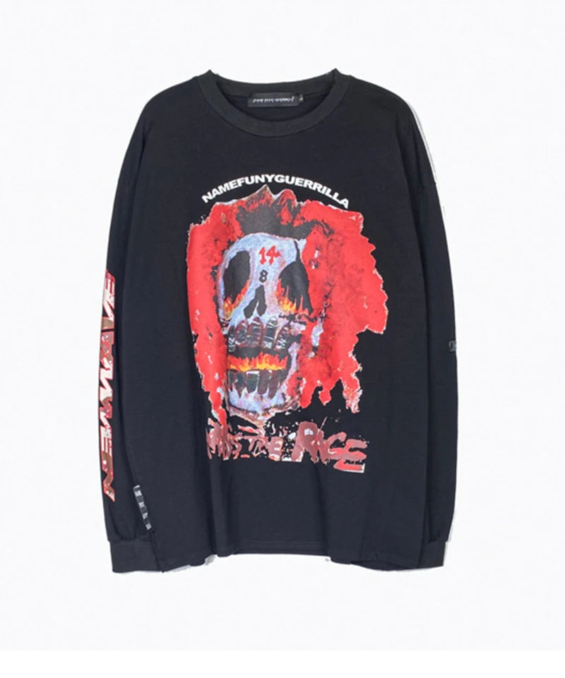 rainbowtouches long sleeve t shirt men high street skeleton skull graffiti print women hip hop couple sweatercoat unisex design trendy hip hop style outerwear, streetwear fashion hoodie, oversized graphic print design