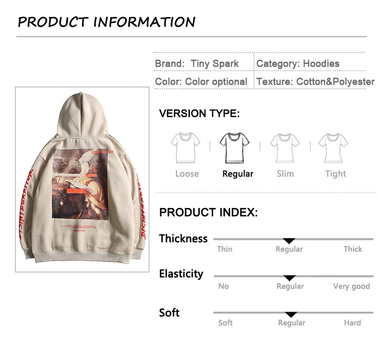 Men Hip Hop Hoodie Sweatshirt Retro Painting Print Harajuku Hooded Pul