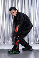2 pieces set men embroidery velvet zipper jacket and elastic waist loose straight pants sweatsuit hip hop tracksuits sweatsuit menswear bottoms