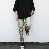 high street knee hole with chain ripped biker jeans mens slim fit denim pants autumn new streetwear casual hip hop pants joggers urban active pants
