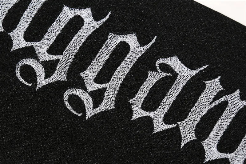 fashion back letters embroidery denim flare jeans mens zipper straight trouser hip hop destroy holes streetwear pants joggers unique joggers style 123