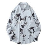 Y2K Street Button Up Shirt – Gonthwid Hawaiian Beach Shirts Graffiti Flowers Print Long Sleeve Button Shirts Hip Hop Casual Harajuku Holiday Party Blouse | Button Shirt Drop #211