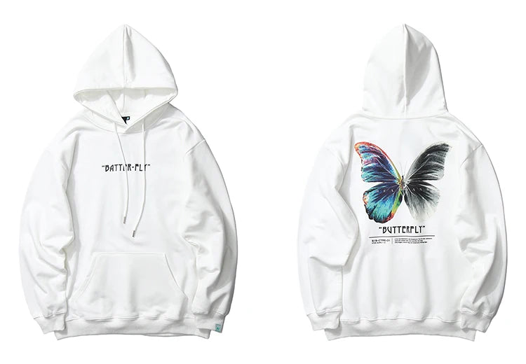2023 Men Hip Hop Sweatshirt Hoodie Color Butterfly Streetwear Harajuku Pullover Hoodie Cotton Fleece Winter Autumn Black Hoodie
