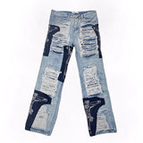 men high street denim jean pants casual loose destroyed ripped holes straight jeans fashion patchwork hip hop streetwear joggers unique joggers style 4506