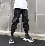 men hip hop black cargo pants joggers sweatpants overalls men ribbons streetwear harem pants women fashions trousers unique joggers style 2715