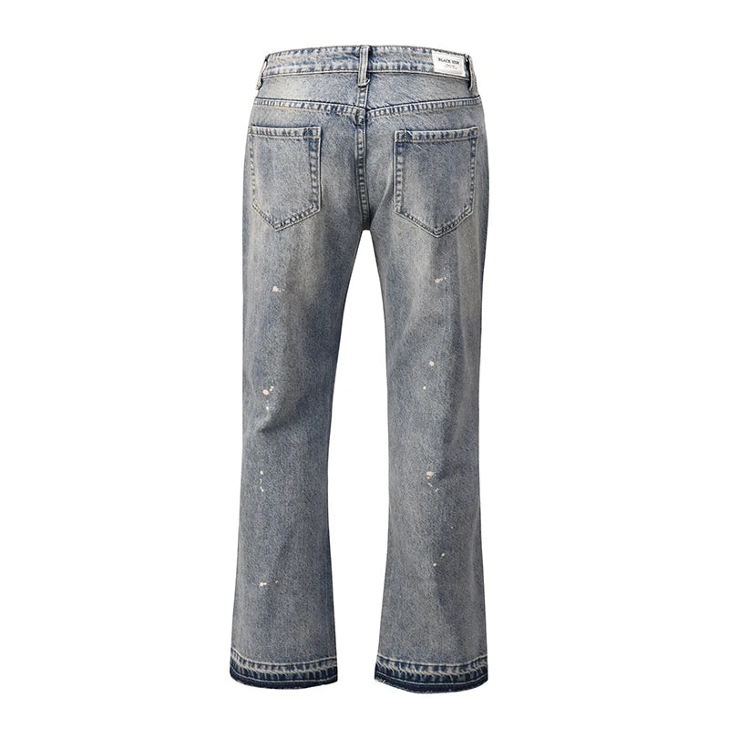 high street washed splash ink retro wide leg flared pants mens straight casual jeans for men harajuku loose denim trousers unique jeans style 4551