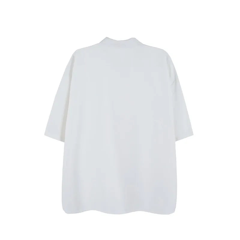 Men Fashion Punk Shirt  Hip Hop Black Harajuku Shirts with Chain Streetwear Summer Loose Short Sleeve Casual Tops Mens Shirts