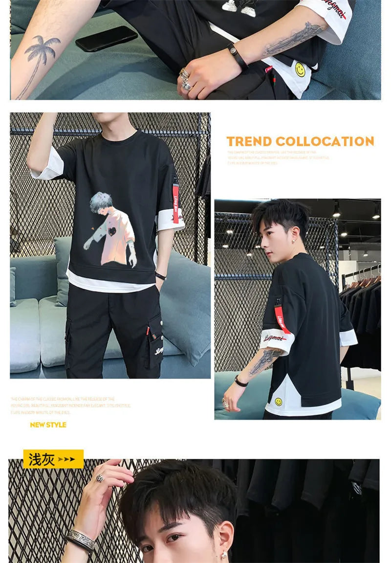 Anime Streetwear top – Hip Hop Kahaki T Shirt Short Sleeve Kawaii Harajuku Cat T Sh