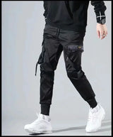ribbons harem joggers men cargo pants streetwear 2023 hip hop casual pockets track pants male harajuku fashion trousers unique joggers style 2854