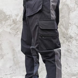hip hop loose fit elastic waist pants cargo pockets spliced reflective lines ankle pants mens drewstring sportwear pants joggers unique joggers style 1971