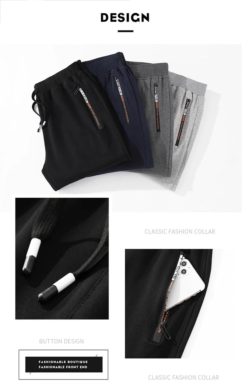 2025 autumn mens sport pants casual knitted trousers with zipper pockets solid color jogger pants male pantalon chandal hombre urban active pants