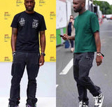 high street retro spotted ink contrast color flared jeans pants male wide leg plus size patchwork ripped denim trousers unique jeans style 109