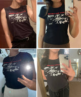 Sadcore Aesthetic print tee – Vintage Classic Rock Graphic T Shirt Women Summer Round Neck