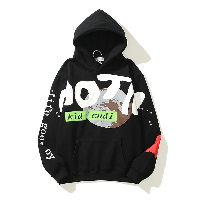Kanye West Letter Foam Fleece Sweatshirt Mens And Womens Retro Oversiz