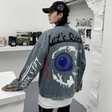 casual layering jacket featuring mens graffiti letter denim jackets fashion turn down collar long sleeve coats outerwear hip hop casual streetwear jeans jackets design – premium quality jacket for men