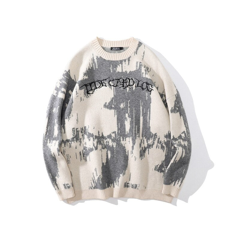 "Grey Waves" Unisex Men Women Streetwear Graphic Sweater Daulet Apparel