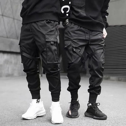 ribbons harem joggers men cargo pants streetwear 2023 hip hop casual pockets track pants male harajuku fashion trousers casual joggers