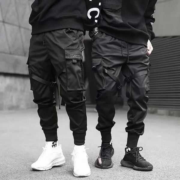 ribbons harem joggers men cargo pants streetwear 2023 hip hop casual pockets track pants male harajuku fashion trousers casual joggers