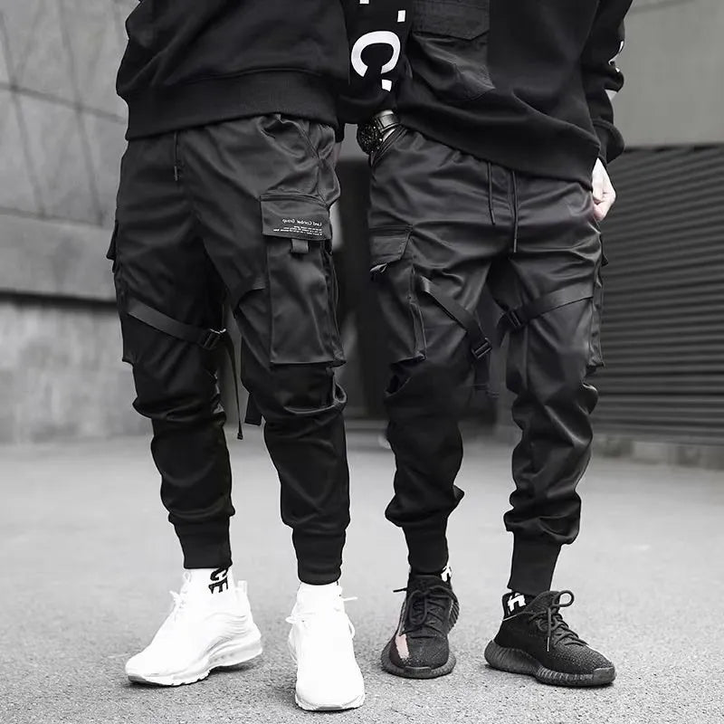 ribbons harem joggers men cargo pants streetwear 2023 hip hop casual pockets track pants male harajuku fashion trousers casual joggers