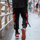 men hip hop black cargo pants joggers sweatpants overalls men ribbons streetwear harem pants women fashions trousers casual joggers