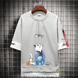 Anime Streetwear top – Hip Hop Kahaki T Shirt Short Sleeve Kawaii Harajuku Cat T Sh