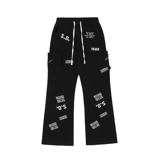 rainbowtouches fashion classic brand mens cargo pants print trousers loose straight high street style overalls black wide legs multi-pocket cargos