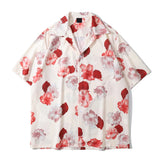 Dark Icon Floral Hawaiian Shirt Men Tur-down Collar Men's Polo Shirt Black White