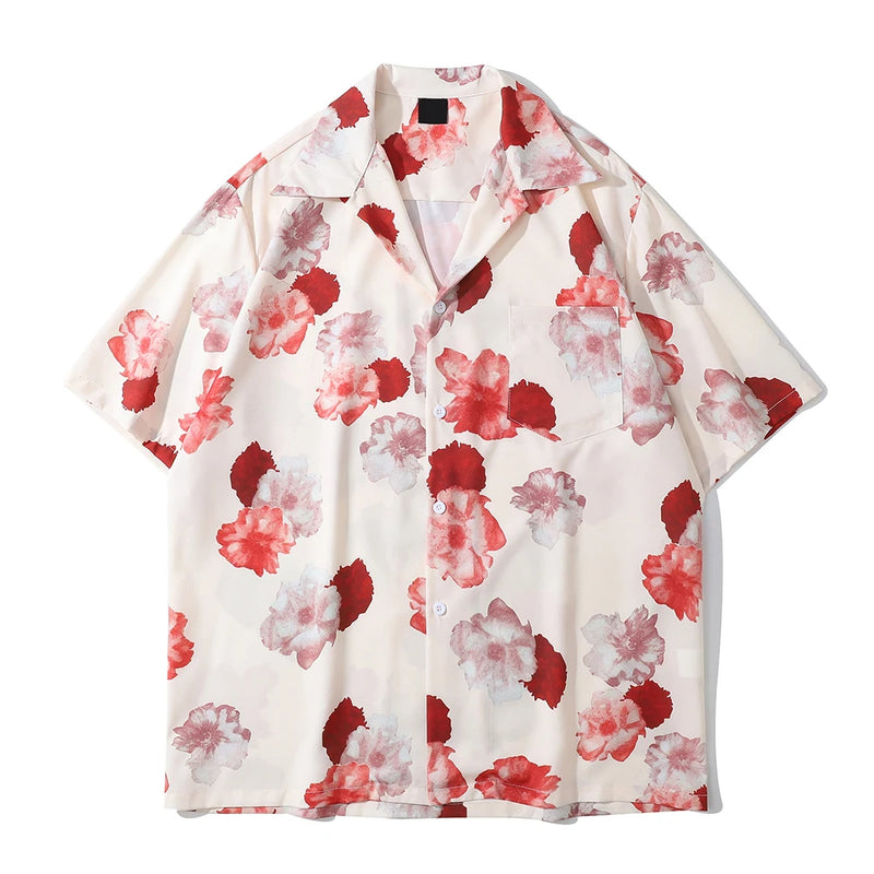 Dark Icon Floral Hawaiian Shirt Men Tur-down Collar Men's Polo Shirt Black White