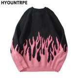 hip hop mens streetwear harajuku knitted sweater fire flame autumn winter new o neck sweater pullover loose retro vintage cotton urban wear with bold artwork, high quality cotton pullover, aesthetic street look hoodie