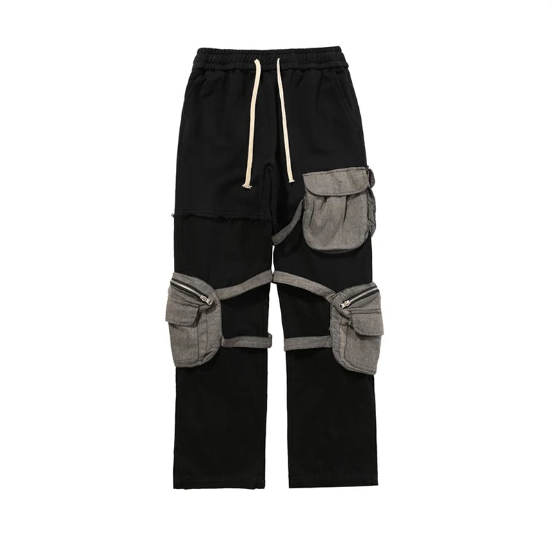 rainbowtouches fashion classic brand mens cargo pants casual color contrast trousers loose straight high street style overalls unique cargo style 4944
