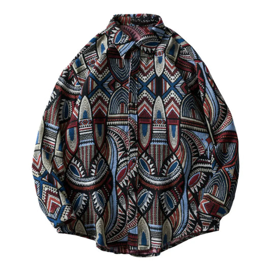 Skull Graphic Street Shirt – Gonthwid Knitted Shirts Nation Style Geometry Flowers Color Block Patchwork Long Sleeve Button Shirt Hip Hop Casual Tops Coats | Button Shirt Drop #146