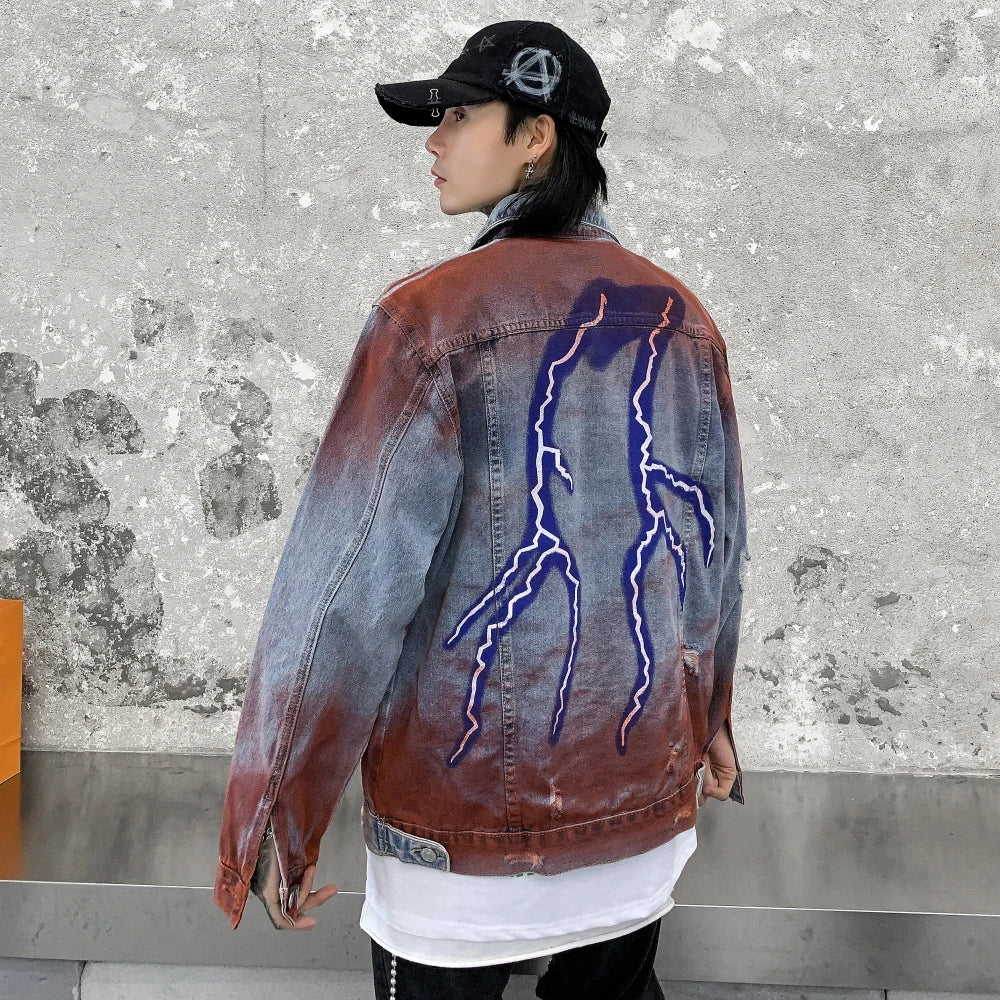 urban fashion featuring mens hip hop lightning denim jackets fashion graffiti ripped coats high street swag outerwears 2020 new spring streetwear jacket design – premium quality jacket for men