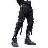 hip hop men ribbons cargo pants fashion harajuku 2023 new elastic waist casual streetwear mens joggers trousers black relaxed fit joggers