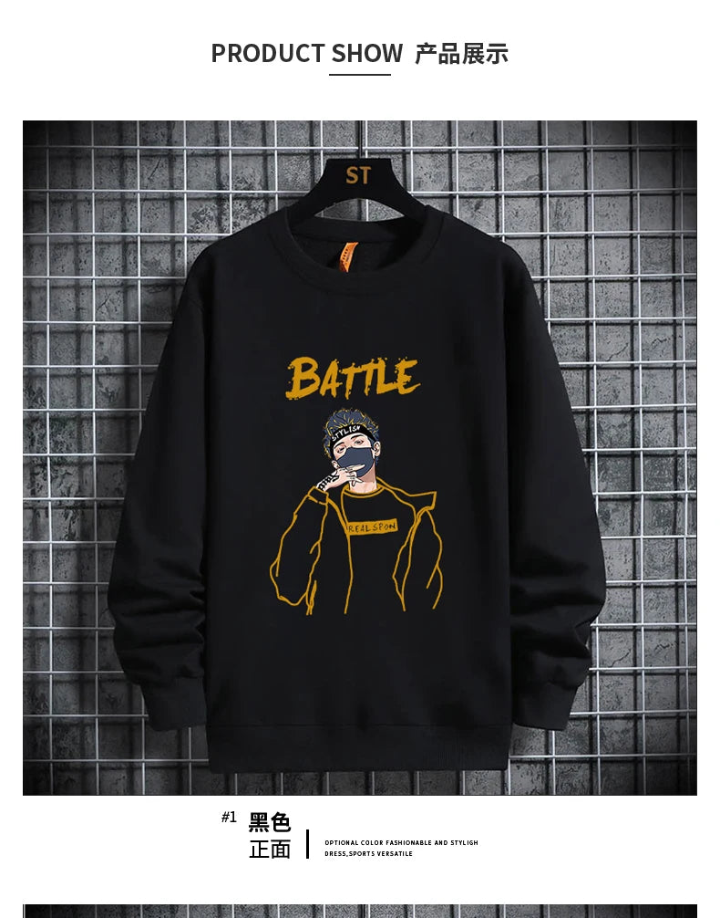 2021 Spring Autumn Mens Sweatshirts Korean Fashion Streetwear Print Ho