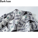 Dark Icon US Dollar Full Printed Shirts Men Turn-down Collar Casual Men's Shirt Logn Sleeve Man Clothing
