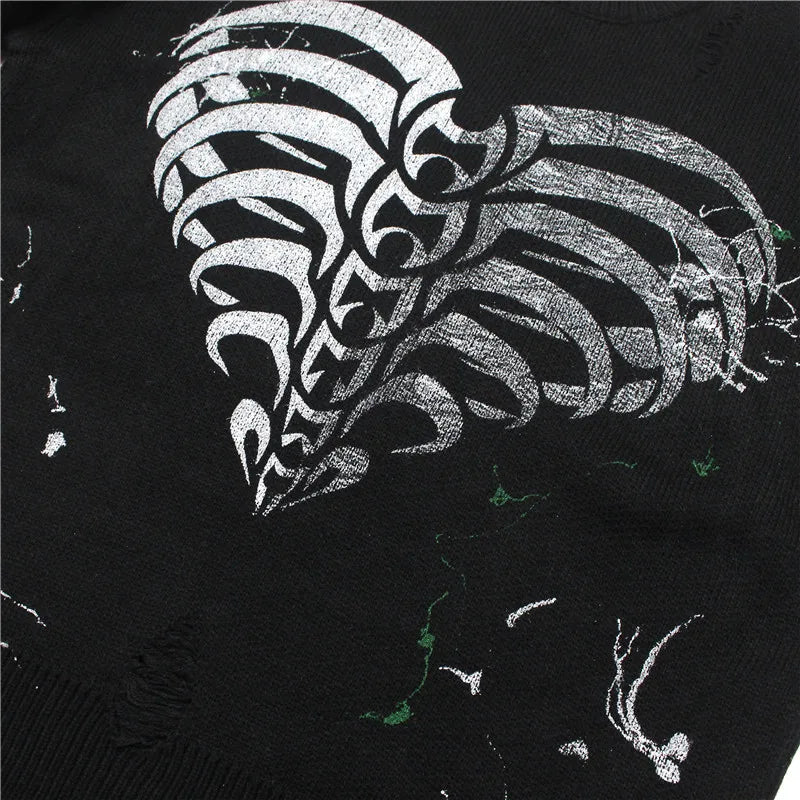 mens hip hop streetwear skull graffiti harajuku sweaters casual knitted sweater ripped holes cotton pullover men jumper sweater - urban fashion pullover, unisex casual winter pullover, graphic printed hoodie for men and women