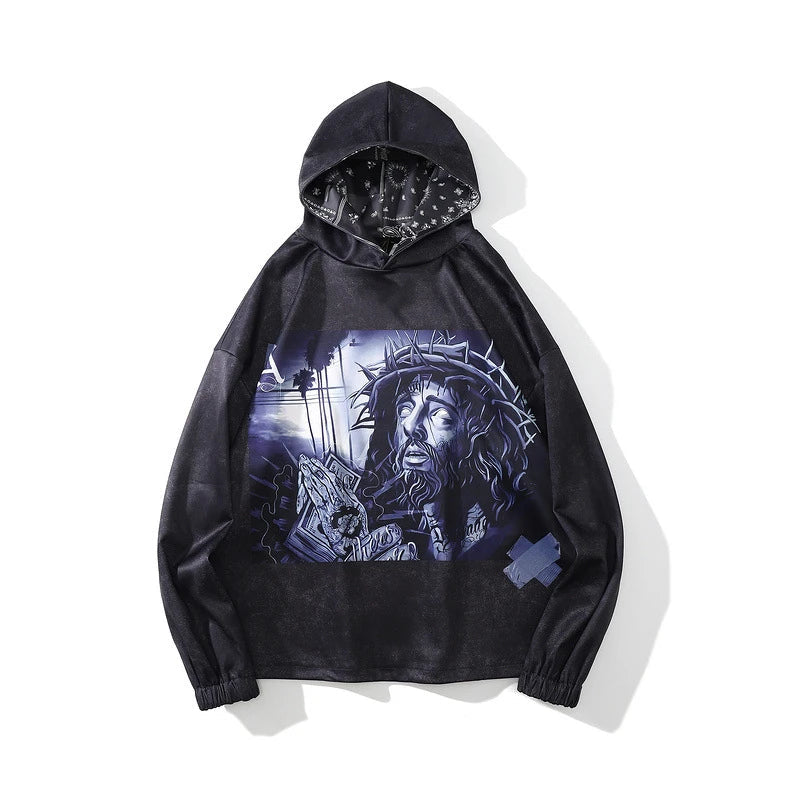 skatercore crying character featuring rainbowtouches hoodie men mage characters print vintage gothic outerwear styl high street fashion hip hop trendy unisex coats