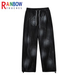 rainbowtouches new trousers mens tidal current hip hop tie dye gradient loose straight leg fashionable joker casual long pants unique default style 4522