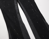 high street retro spotted ink contrast color flared jeans pants male wide leg plus size patchwork ripped denim trousers unique jeans style 117