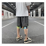 men side buttons patchwork harajuku straight shorts new elastic waist short pants joggers hip hop streetwear casual sweatshorts unique joggers style 1083